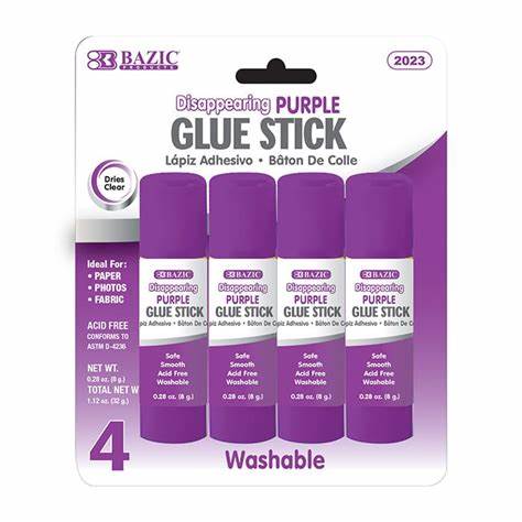 BAZIC Washable Disappearing Purple Glue Stick (4 pack)